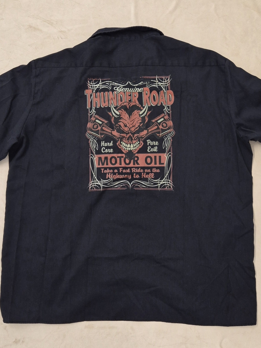 Dickies Navy Button-Down Shirt Rat Rod Motorcycle Rockabilly Thunder Road